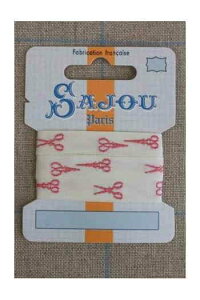 SajouiTW[j イ|{ 1m m y11 MM COTTON RIBBON ECRU BASE PINK SCISSORS MOTIFz tX A RUB_COUT_011_29 y\z