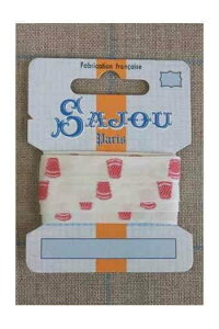 SAJOUiTW[j hイ{ 1m m |p y11 MM COTTON RIBBON ECRU BASE PINK THIMBLES MOTIFz tX A RUB_COUT_011_34 y\z