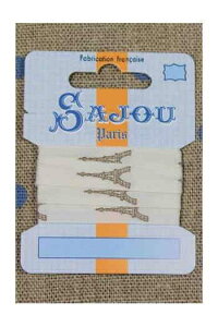 TW[iMaison Sajouj イ|{ 1m m y11 MM COTTON RIBBON ECRU BASE BEIGE EIFFEL TOWER MOTIFz tX A RUB_COUT_011_14 y\z