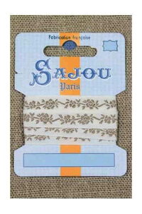 TW[iMaison Sajouj イ{ 1m |p m y11 MM COTTON RIBBON ECRU BASE BEIGE FLORAL MOTIFz tX A RUB_COUT_011_15 y\z