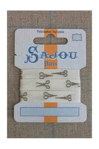 Sajou hイ{ 1m | m y11 MM COTTON RIBBON ECRU BASE BEIGE SCISSORS MOTIFz tX A RUB_COUT_011_30 y\z