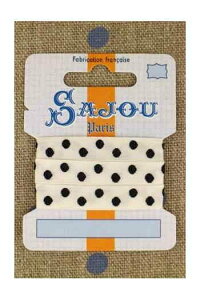 TW[(Sajou) hJ{ 1m |p m y11 MM COTTON RIBBON ECRU BASE - BLACK POLKA DOT MOTIFz tX A RUB_COUT_011_41 y\z