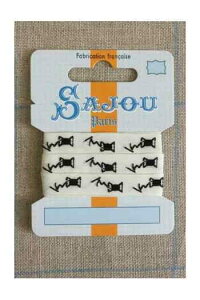 SAJOU hJ{ 1m |p m y11 MM COTTON RIBBON ECRU BASE BLACK LITTLE BOBBINS MOTIFz tX A RUB_COUT_011_42 y\z