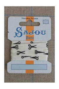 Maison Sajou hイ{ 1m | m y11 MM COTTON RIBBON ECRU BASE BLACK SCISSORS MOTIFz tX A RUB_COUT_011_28 y\z