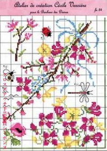 �N���X�X�e�b�`�h�J �}�� �A�� ���{�k�[���f�_�� Le Bonheur des Dames �t�����[ Grille Point de Croix Fleurs �t�����X FA24