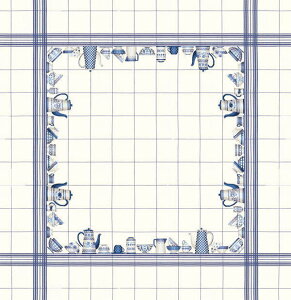 NXXeb`hJLbg A {k[f_ Le Bonheur des Dames hイ Nappe en lin blanc decor vaisselle bleu marine M̃e[uNX tX ㋉ 6016blc-ma