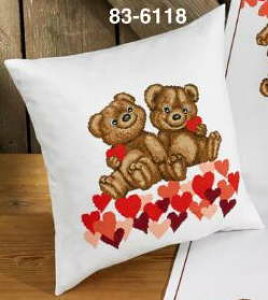 PERMIN ハートのテディベアー Heart teddy bears クロスステッチ 刺繍 キット デンマーク ペルミン 83-6118 【DM便対応】