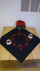 Ahイ bhxubN Red cross stitch on black f}[NhJ Permin of Copenhagen k y~ 27-3658R