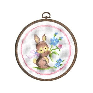 Olympus オリムパス ししゅうキット ウサギとお花 フープ付き クロスステッチキット 7402 |洋裁 yousai ソーイング sewing 手芸 裁縫 ホリウチ
