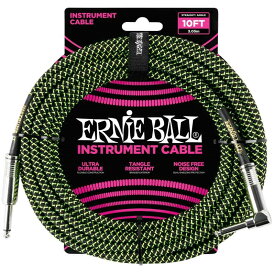 ERNIE BALL #6077 BRAIDED INSTRUMENT CABLE STRAIGHT/ANGLE 10FT (BLACK/GREEN) シールドコード シールドコード (楽器アクセサリ)