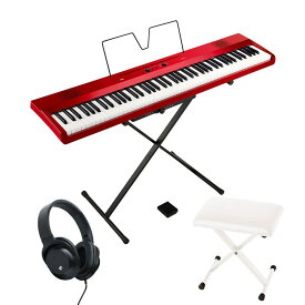 KORG Liano L1SP MRED(メタリック・レッド)汎用ヘッドフォン＋X型イス(ホワイト)セット(代引不可)(沖縄・離島送料別途見積) 電子ピアノ ポータブルタイプ (電子ピアノ・その他鍵盤楽器)
