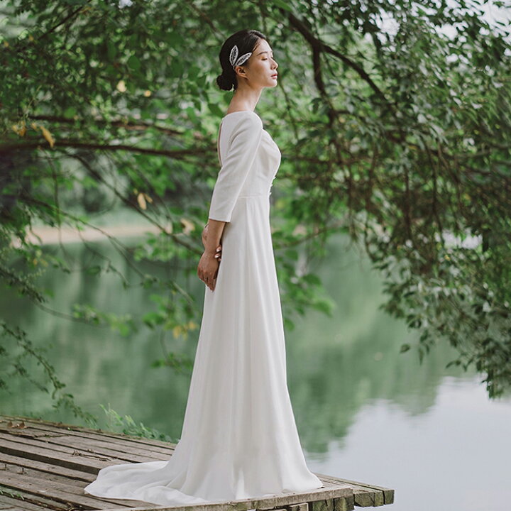 楽天市場 ウェディングドレス 長袖 ロングドレス Aラインドレス パーティードレス 結婚式 ドレス 花嫁 ウエディングドレス 二次会 お呼ばれ ブライダル エンパイア ワンピース 演奏会 披露宴 海外挙式 大きいサイズ 小きいサイズ 前撮り 白 Wedding Dress Xxs Xs S M L