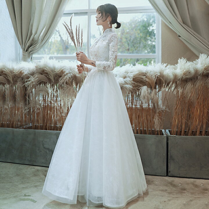 楽天市場 ウエディングドレス 長袖 結婚式 ロングドレス Aラインドレス パーティードレス 花嫁 ドレス ウェディングドレス 二次会 お呼ばれ ブライダル エンパイア ワンピース 演奏会 披露宴 海外挙式 前撮り 大きいサイズ 小きいサイズ 白 Wedding Dress Xxs Xs S M L