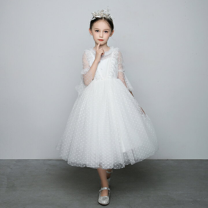 楽天市場 子供ドレス ピアノ発表会 ドレス 長袖 ワンピース キッズドレス 女の子 フラワーガール ロングドレス フォーマルドレス 子どもドレス ジュニア Aラインワンピース プリンセスドレス 七五三 結婚式 卒業式 白 蝶結び 100 110 1 130 140 150 160 渋谷ウイングス