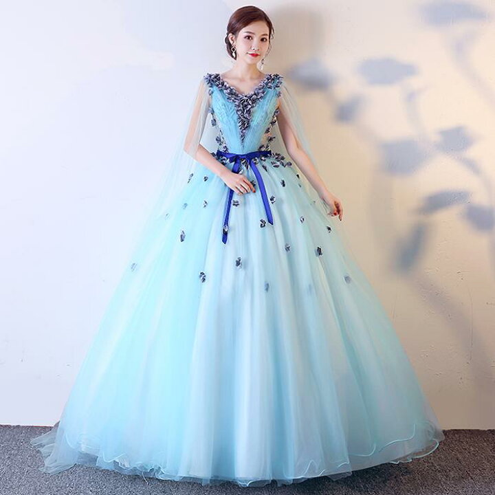 楽天市場 演奏会用ロングドレス カラードレス 青 パーティードレス 結婚式 フォーマルドレス コンサート 花嫁 プリンセス ウエディングドレス 二次会 ステージ衣装 大きいサイズ 小きいサイズ 披露宴 発表会 サッシュリボン 渋谷ウイングス