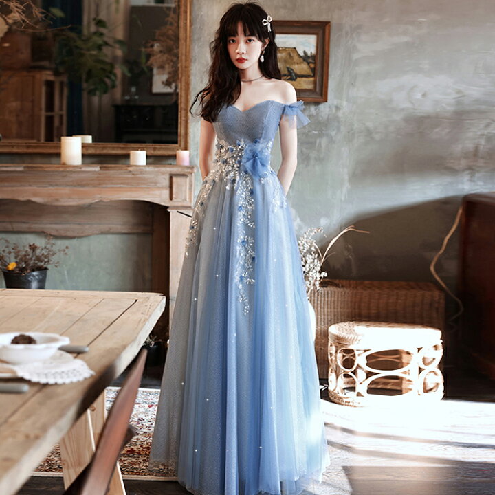 楽天市場 パーティードレス 演奏会 カラードレス 青 ロングドレス 演奏会用ドレス イブニングドレス 結婚式 カクテルドレス 花嫁 フォーマルドレス 二次会 ａラインドレス お呼ばれ ワンピース 披露宴 発表会 エンパイア コンサート 大きいサイズ Xxs Xs S M L Xl Xxl