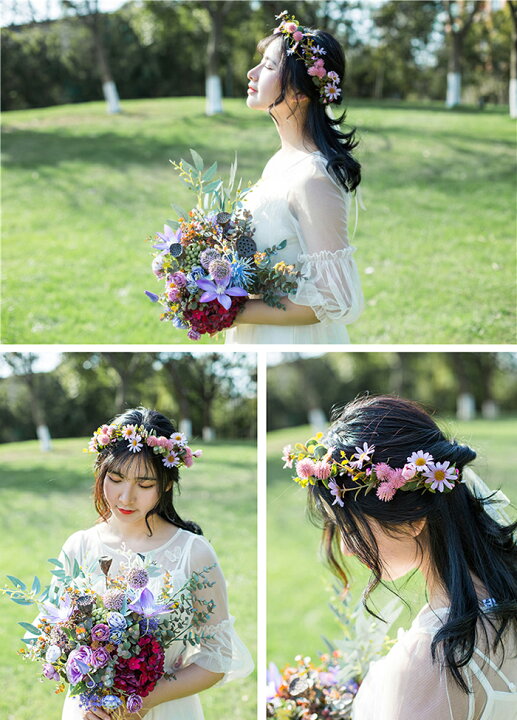 楽天市場 ウエディング 花冠 ティアラ 花かんむり ヘッドドレス 結婚式 ヘアアクセサリー 花嫁 カチューシャ 髪飾り ウェディング 森ガール 花輪 手作り 造花 姫風 パーティー フェス 海外旅行 写真撮り 3色 渋谷ウイングス