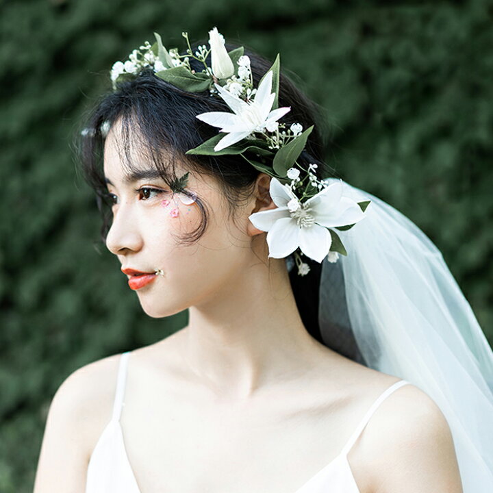 楽天市場 花かんむり ウエディング 花冠 ヘッドドレス ティアラ 結婚式 カチューシャ ヘアアクセサリー 花嫁 髪飾り ウェディング 森ガール 花輪 手作り 造花 姫風 パーティー 写真撮り フェス 海外旅行 渋谷ウイングス