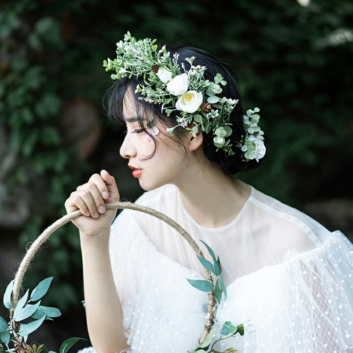 楽天市場 ウエディング 花冠 花かんむり ヘッドドレス カチューシャ ティアラ 結婚式 ヘアアクセサリー 髪飾り ウェディング 森ガール 花輪 造花 手作り 姫風 花嫁 パーティー 写真撮り フェス 海外旅行 送料無料 渋谷ウイングス