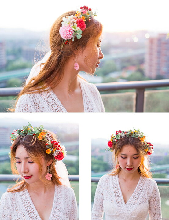 楽天市場 花かんむり ウエディング 花冠 ヘッドドレス カチューシャ ティアラ 結婚式 ヘアアクセサリー 髪飾り ウェディング 森ガール 花輪 造花 手作り 姫風 花嫁 パーティー 写真撮り フェス 海外旅行 3色 送料無料 渋谷ウイングス