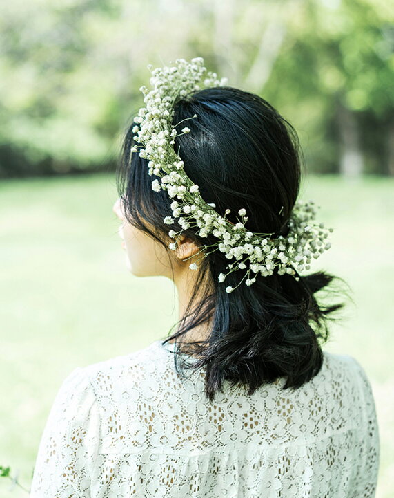 楽天市場 花かんむり ウエディング 花冠 かすみ草 ヘッドドレス カチューシャ ティアラ 結婚式 ヘアアクセサリー 髪飾り ウェディング 森ガール 花輪 ドライフラワー 手作り 姫風 花嫁 パーティー 写真撮り フェス 海外旅行 送料無料 渋谷ウイングス