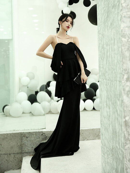 秋冬の結婚式、コンサートなどに ESCADA ロングドレス ブラック 