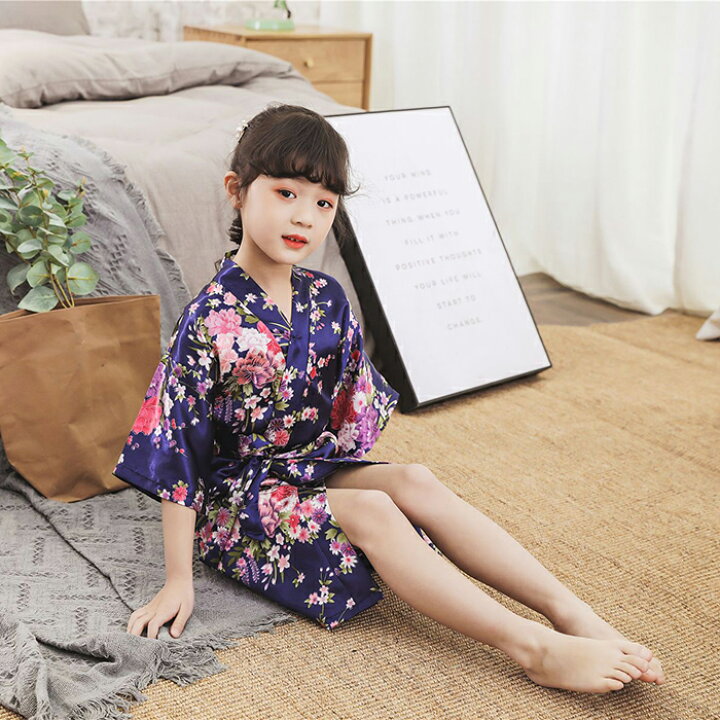 市場 パジャマ リボン ガウン バスローブ 子供用 大きいサイズ 浴衣風 女の子 膝丈 ナイトガウン キッズ ナイトウェア ルームウェア シルク