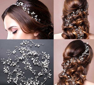 ヘアアクセサリー ブライダル ヘッドドレス ゴールド リーフ ウェデイング 二次会 パーティー 結婚式 お色直し 花嫁 髪型 髪飾り 舞台 ソフト カチューシャ ヘア飾り パールフラワー 小枝ア
