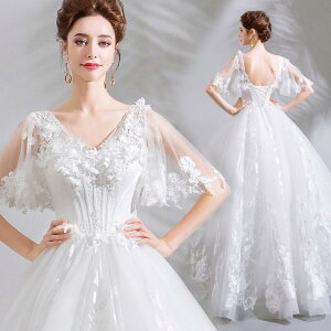 ウェディングドレス 白 オフホワイト 格安 レース 結婚式 花嫁 ブライダル 二次会 パーティードレス 披露宴 シンプル ロングドレス プリンセスドレス 大きいサイズ ウエディングドレス 前撮