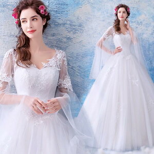 ウェディングドレス 白 オフホワイト 格安 ロングドレス ブライダル レース 結婚式 花嫁 披露宴 プリンセスドレス シンプル 二次会 パーティードレス 大きいサイズ ウエディングドレス 前撮