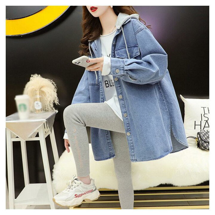 楽天市場】パーカー レディース デニムシャツ フード付き トップス  