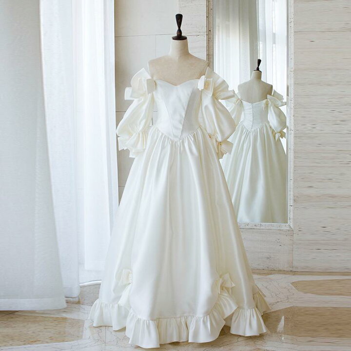 楽天市場】オフショルダー サテン ウェディングドレス 挙げ式  