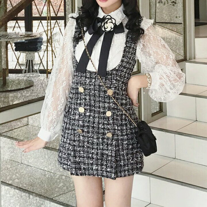 地雷系 楽天市場】量産型 ワンピース 参戦服 地雷系 お嬢様 セットアップ ツーピース 可愛い 韓国 ゆめかわいい やみかわいい チェック柄 花柄 ハイネック  詰め襟 春 長袖 ショート丈 ミニ丈 オルチャン ジャンパースカート ブラウス レース リボン シースルー レディース ...
