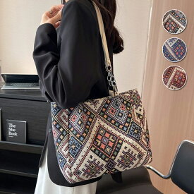 トートバッグ キャンバストートバッグ レディース 肩掛け ジャガード織り 刺繍 通勤 通学 大きいサイズ 大きめ 大容量 柄物 かっちり ファスナー付き 大人 かわいい 秋冬 ファスナー おしゃれ ナチュラル トレンド お出かけ プレゼント 春