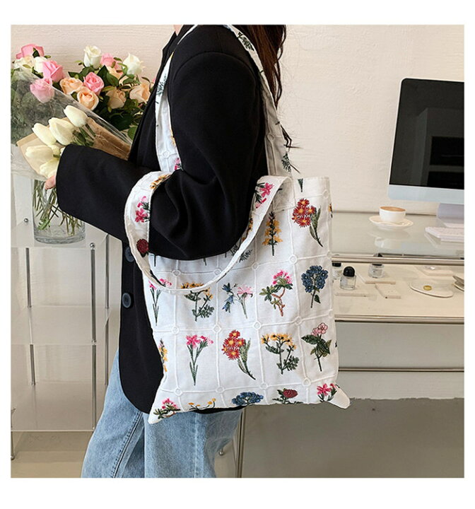 DADABULIU] トートバック 花 菊 ガーベラ 花畑 和風 ショルダーバッグ 