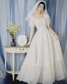 ウェディングドレス 結婚式 ロングドレス ブライダル 発表会 二次会 袖あり 花嫁 wedding dress ウエディングドレス