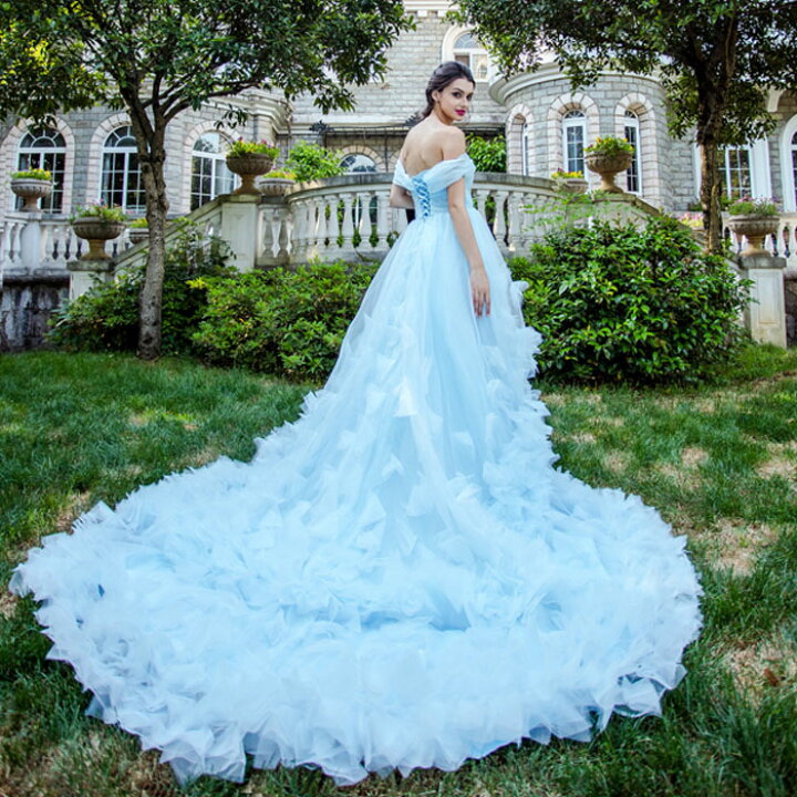 楽天市場】姫系 カラードレス ウエディングドレス 水色 ウェディング  