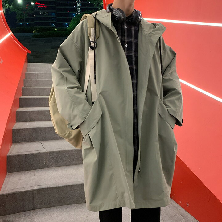 楽天市場 トレンチコート メンズ 春 ビジネスコート ロング丈 ビジネス オーバーサイズ ビッグシルエット ルーズ ゆったり お洒落 カジュアル ファッション 無地新作 七海楽天市場店