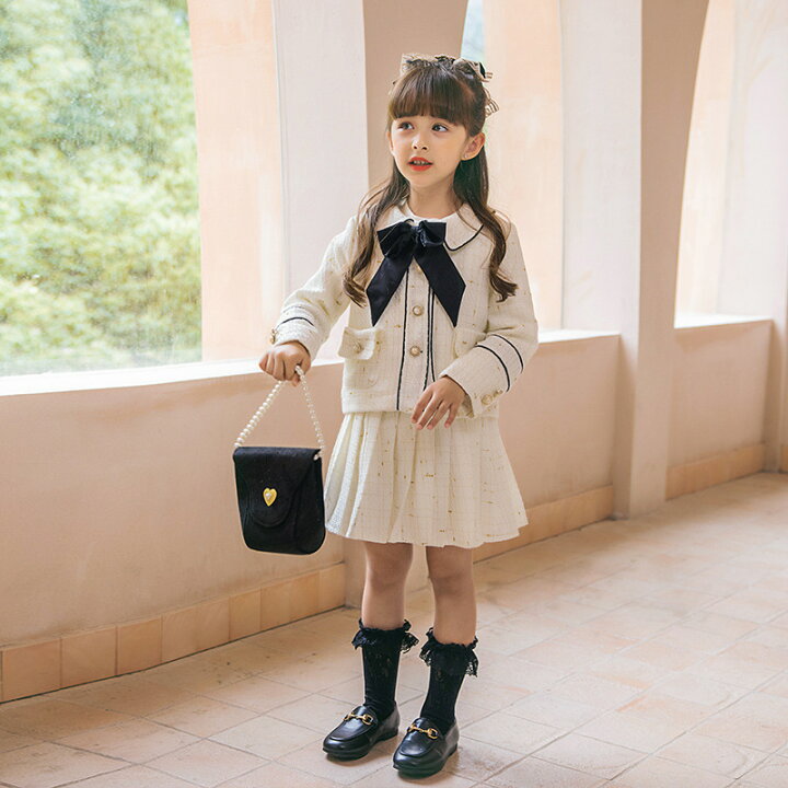 入学式 子供服 おしゃれ アイボリー スーツセット パープル フォーマル ワンピース 制服 卒園式 受験 女の子 小学校 小学生 紫 結婚式 長袖 面接 サービス スーツセット