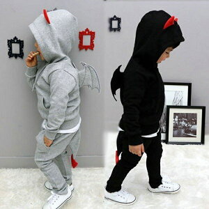 ハロウィン 仮装 子供 キッズ 男の子 コウモリ風 カジュアル セットアップ 悪魔 パーカー ジャージ 長袖 コスプレ クリスマス パーティー 男女兼用 2点セット ホワイトデー