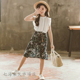 子供服 セットアップ 夏 女の子 キッズ 韓国子供服 上下セット シフォン トップス ノースリーブ ボトムス ガウチョパンツ 花柄 可愛い おしゃれ 通学着 通園着 ホワイトデー