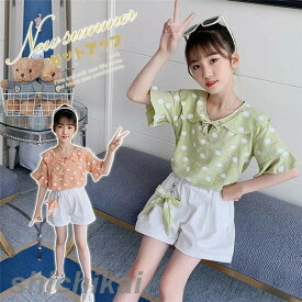 子供服 セットアップ キッズ 女の子 半袖 2点セット 上下セット Tシャツ 薄手 ショートパンツ おしゃれ カジュアル 涼しい 可愛い ジャージ 新品 ホワイトデー