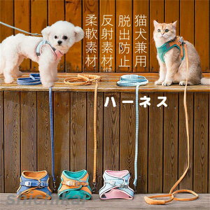ハーネス リード セット 猫 犬 脱出防止 反射素材付き 小型犬 中型犬 猫用 犬用 犬具 胴輪 散歩 お出かけ リード付き おしゃれ かわいい ペット用 猫犬兼用 ペット ペットグッズ 猫グッズ 犬