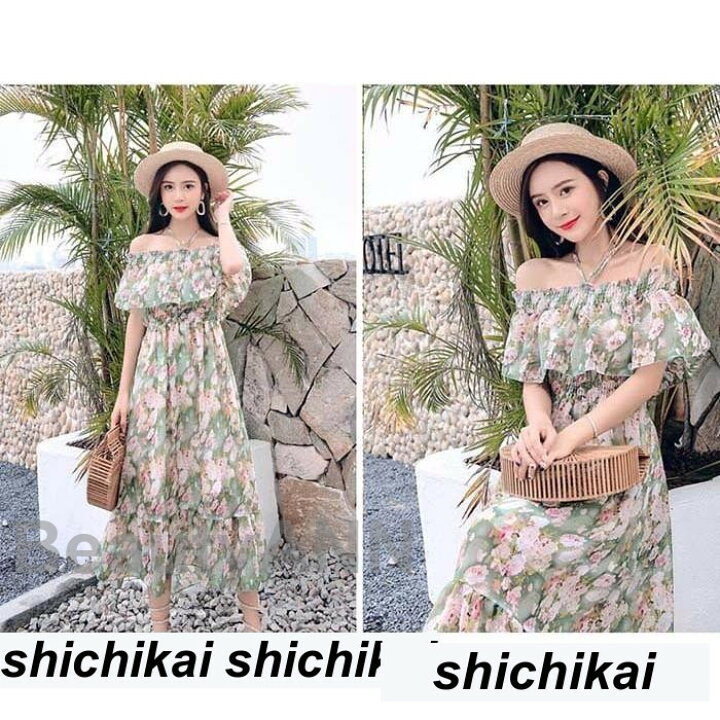 楽天市場】オフショルダー ワンピース 花柄 プリント リゾートワンピ  