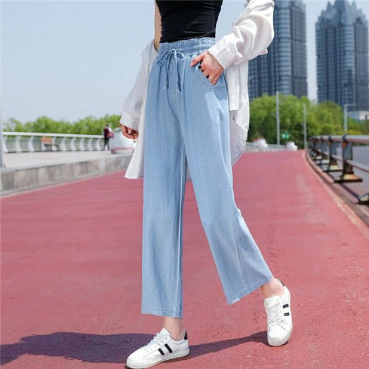 ワイドパンツ レディース デニスパンツ バギーパンツ ワイド ガウチョ レディース 大人  ボトムス ロングパンツ ルームウェア ウエストゴムtaochuan31