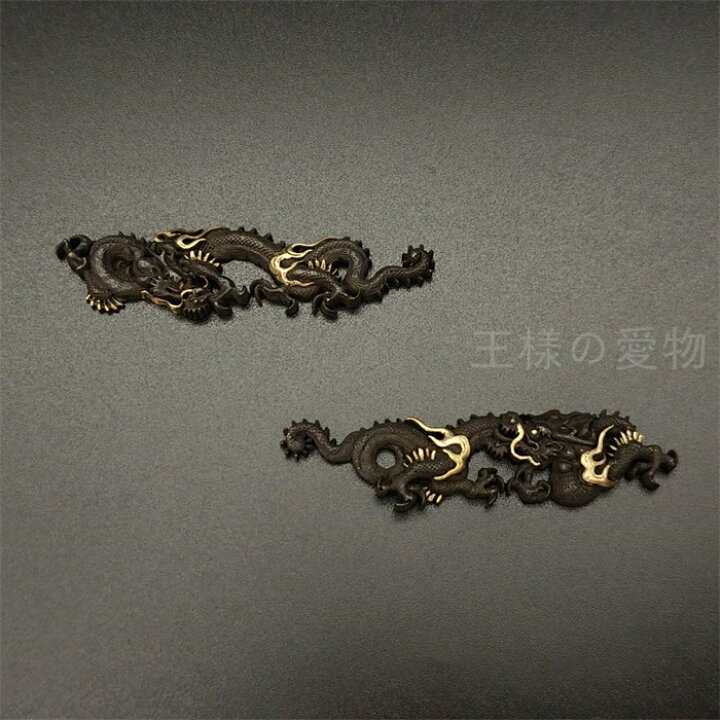 s077 関羽諸葛図目貫 容彫 金銀色絵 日本刀 武具 刀装具 銅製 初々し 