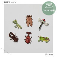 （大）虫の刺繍ワッペン　カブトムシ／クワガタ／カマキリ／トノサマバッタ／トンボ／セミ