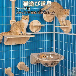 猫 ケージ用 爪とぎ ステップ おもちゃ スクラッチャー 爪みがき 透明宇宙船デザイン 猫用 ケージハンギングキャットステップ クライミング遊具付き ペット用品 便利で快適なキャットアク