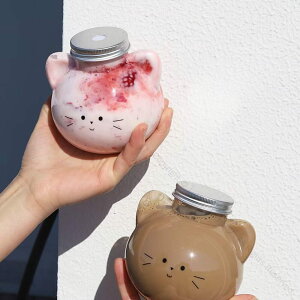 10個20個セット ドリンクボトル 500ml フタ付き プラコップ かわいい 猫ボトル 可愛い 透明 タピオカボトル チーズティー バナナジュース カフェ おしゃれ ボトル ドリンク 持ち帰りに最適な便