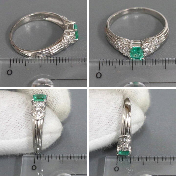 楽天市場】【中古】Pt850エメラルドダイヤモンドリング E0.32 D0.22  